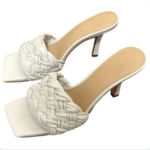 Marc Fisher Draya Braided Leather Mule Sandals White Size 8.5 Heels Heels